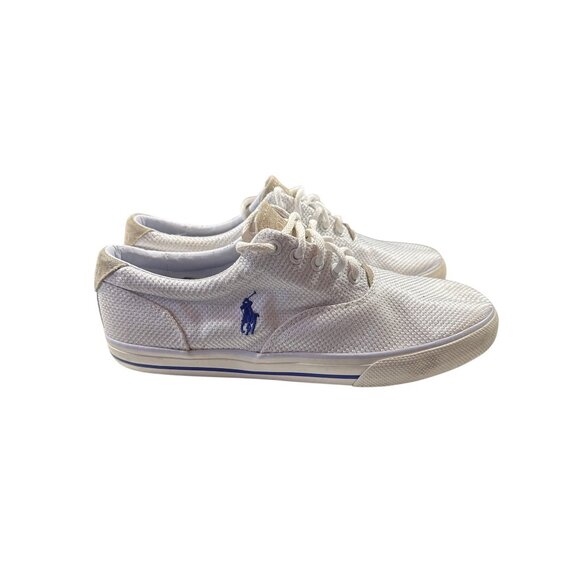 Polo Ralph Lauren Vaughn Men’s Sneakers 10D White Mesh & Suede Casual Shoes - Picture 3 of 8